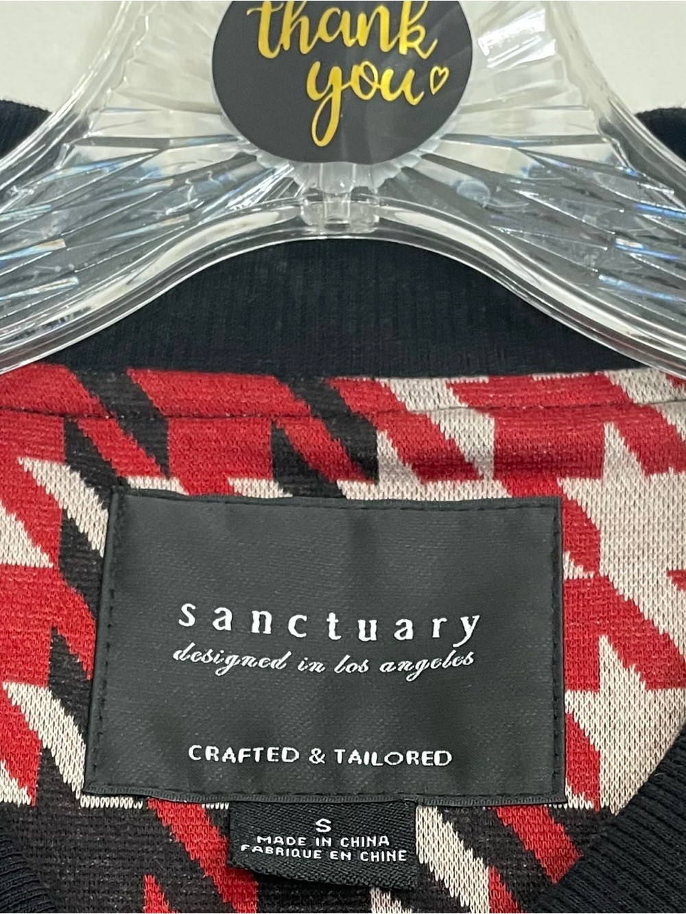 Sanctuary -Red Houndstooth Zip-Front Sweater Jacket ~ Size Small- Office - Picture 2 of 11